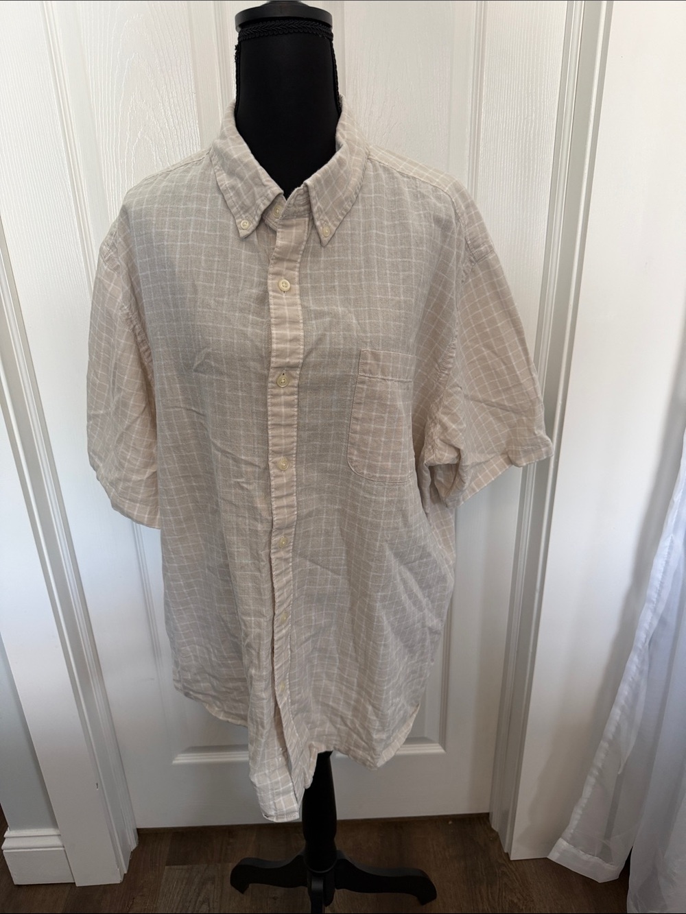 croft & barrow Beige Windowpane Short-Sleeve Button-Down Shirt